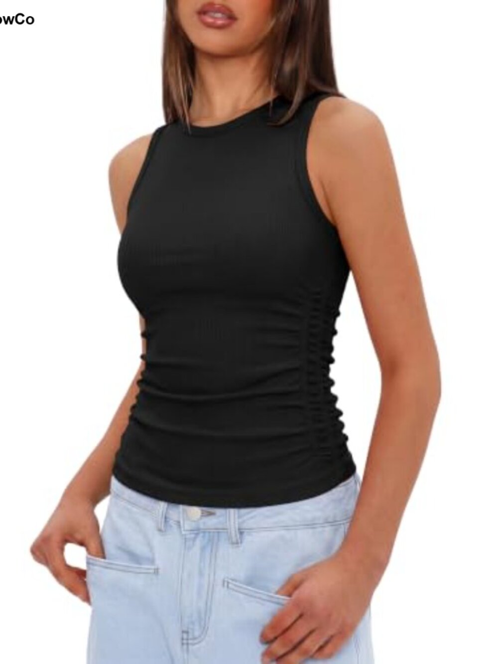 Ribflex Built in Bra Tank Top High Neck Ruched Side Slim Fit